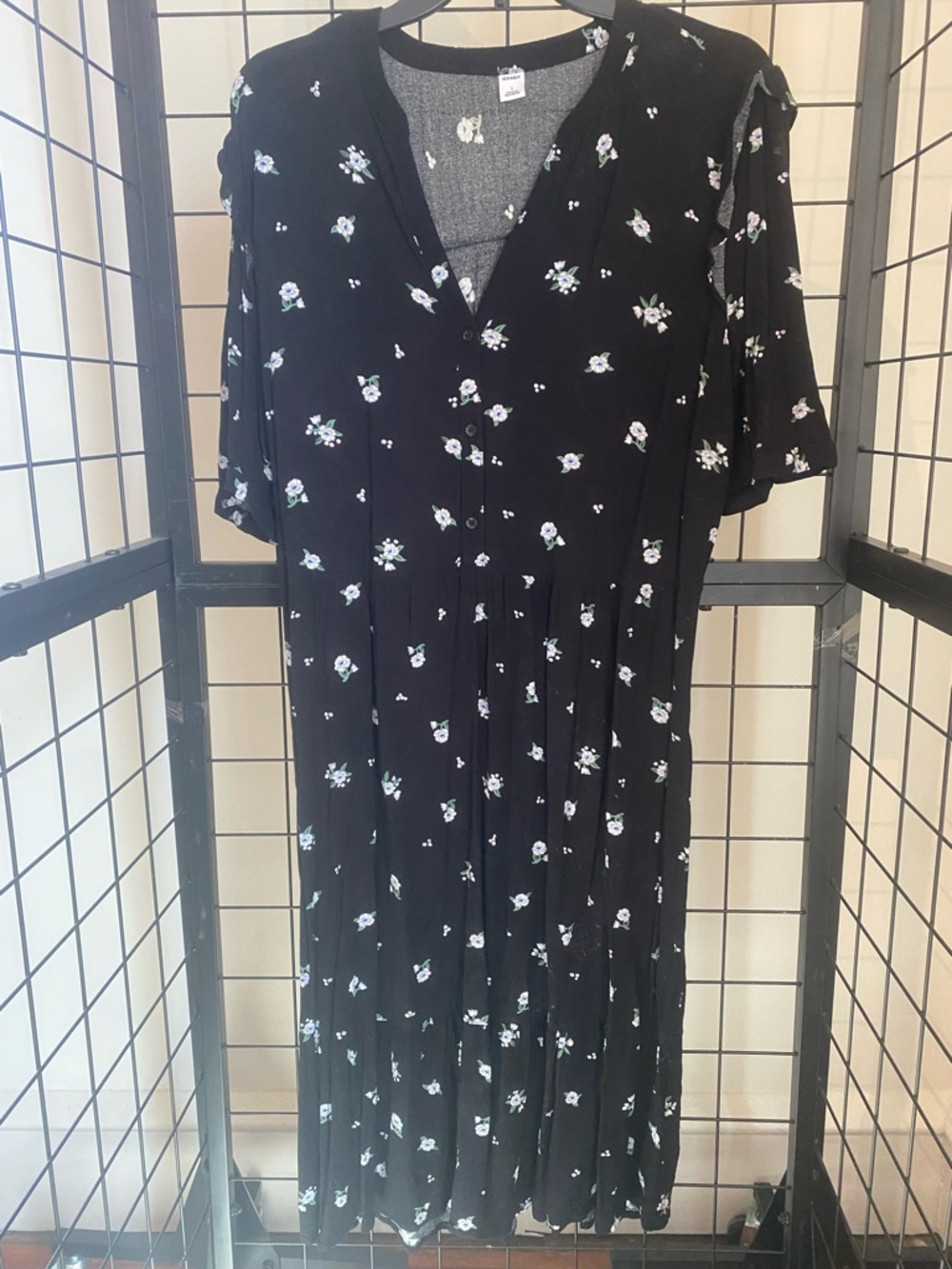 Old Navy Black Floral Button-Front Midi Dress
